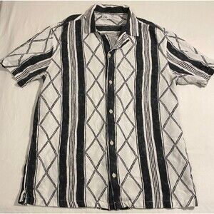 Zara Button Down Shirt~~Men's M Medium~Black/White Geometric/Art/Artistic